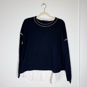 Elliott Lauren Mixed Media Sweater Top XL Cotton Cashmere Layered Look